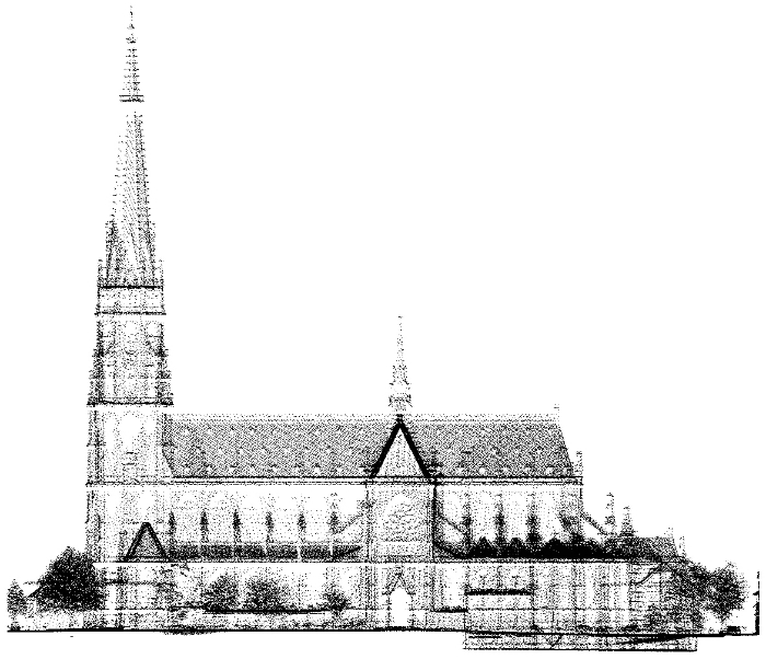 ALS-Punktwolke vom Linzer Mariendom im Aufriss